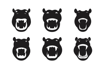 hippo head wide mouth vector art silhouette