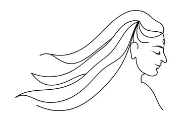 Elegant Woman Profile Line Art With Flowing Hair Minimalist Design Vector