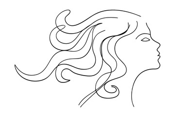 Elegant Woman Portrait With Flowing Hair In A Minimalist Line Art Style