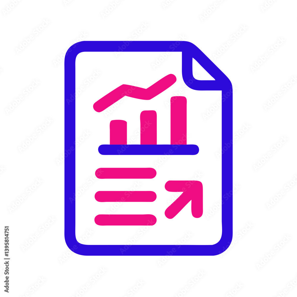 Poster performance report icon with graphs and arrows in vibrant colors