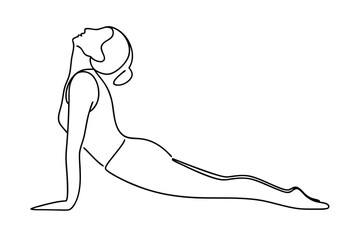 Single Line Drawing Of A Woman In Yoga Cobra Pose Illustration