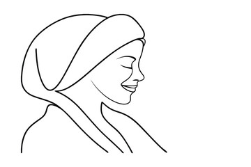 Woman With Headscarf In Minimalist Line Art Style Illustration