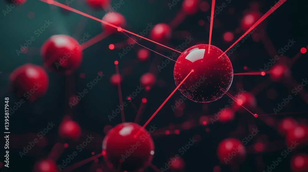 Sticker abstract red spheres connected by lines, representing network, technology, or science concept.