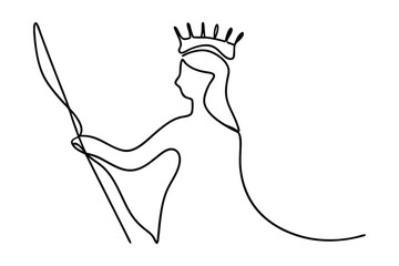 Elegant Queen Illustration In Single Continuous Line Art Style On White Background