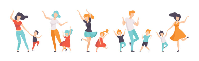 Parents Dancing with Their Children Moving Body Vector Set