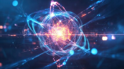 Fototapeta premium Quantum Core Glowing with Intricate Holographic Qubit