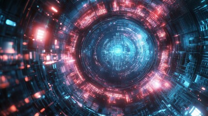 Fototapeta premium Detailed View of Quantum Chip Surrounded by Glowing