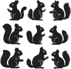 A minimalistic squirrel silhouette vector set black and white 