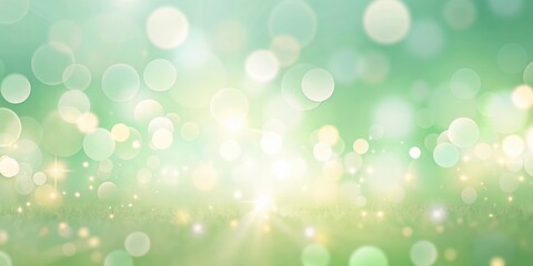 Fototapeta premium Soft Green Bokeh Background with Sparkling Lights and Grassy Field