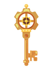 Obraz premium Steampunk key. Flat vector, clipart illustration isolated on white background.