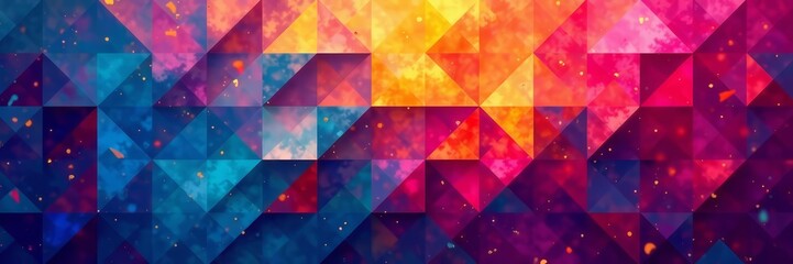 Intricate mosaic of triangles and rectangles in bold hues, interior design, geometric