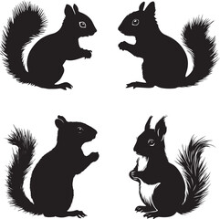 A minimalistic squirrel silhouette vector set black and white 