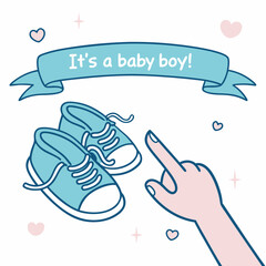 Its A Baby Boy Illustration With Hand And Blue Shoes Announcement Card