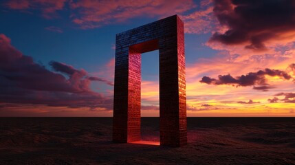 Sunset portal desert landscape, digital art