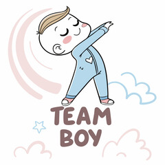 Cute Cartoon Baby Boy Dabbing Celebrating With Team Boy Text