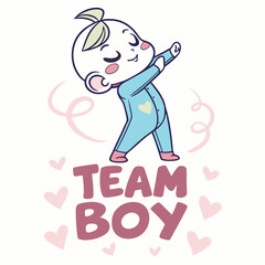 Cartoon Baby Dabbing Team Boy Gender Reveal Celebration With Hearts Illustration