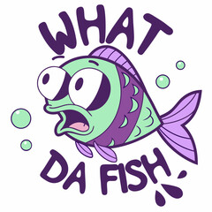 Surprised Cartoon Fish Illustration With Colorful Scales And Speech Bubbles Element