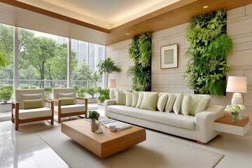 Fototapeta premium A wall filled with vertical greenery in a modern urban home