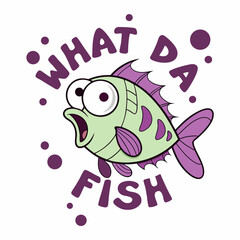 Cartoon Fish With Open Mouth And Funny Typography Design For Kids