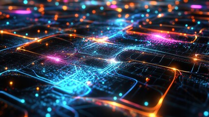 Obraz premium Advanced Quantum Computer with Vibrant Holographic Display