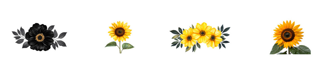 Obraz premium Colorful collection of floral designs featuring sunflowers and leaves