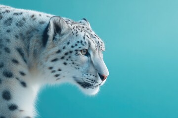 Obraz premium majestic snow leopard prowling vibrant neon blue background