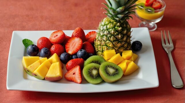 Beautiful arrangement of mixed fruits organic and natural food concept.