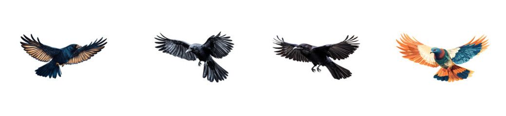 Obraz premium Four birds captured mid flight display their wings in vivid detail