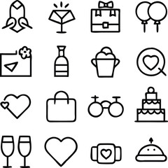Wedding Icons Vector Art | Marriage, Celebration & Love Line Icon Pack
