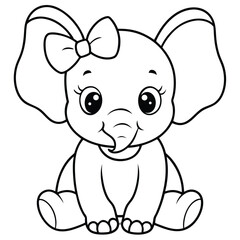  Cartoon animal illustration of a cute baby elephant character with a long tail