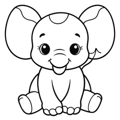  Cartoon animal illustration of a cute baby elephant character with a long tail