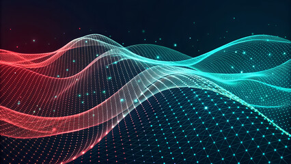 background Abstract Digital Waves with Glowing Particles