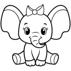  Cartoon animal illustration of a cute baby elephant character with a long tail