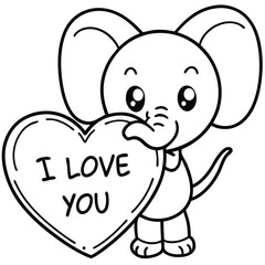 Cute cartoon baby elephant with a pink heart for a sweet Valentine's Day greeting coloring page