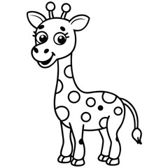 Cute giraffe cartoon, a happy mammal vector illustration of a wild animal