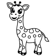 Cute giraffe cartoon, a happy mammal vector illustration of a wild animal