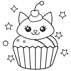 A vector set features funny cartoon cupcake and cake illustrations, perfect for a sweet birthday or party celebration with chocolate, cream, and icing