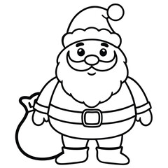 Coloring pages illustration of a cute Santa Claus character with a bag and hat for Christmas humor art coloring pages