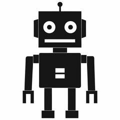 Fototapeta premium Black Silhouette Cute Robot Character with Antennas and Smiling Face