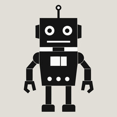 Black Silhouette Cute Robot Character with Antennas and Smiling Face