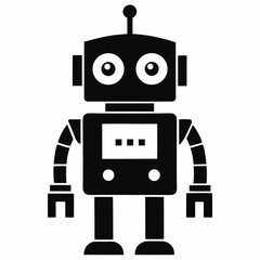 Black Silhouette Cute Robot Character with Antennas and Smiling Face