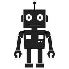Fototapeta premium Black Silhouette Cute Robot Character with Antennas and Smiling Face