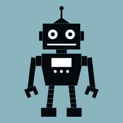 Black Silhouette Cute Robot Character with Antennas and Smiling Face