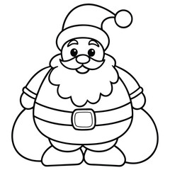 Coloring pages illustration of a cute Santa Claus character with a bag and hat for Christmas humor art coloring pages