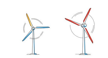 Colorful Wind Turbines Spinning in Simple Illustration Style  
