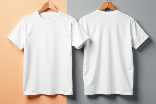 Pair of plain white tees for custom printing or branding mockups, back and front view, tshirt