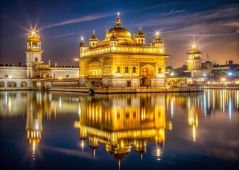 Obraz premium Golden Temple Amritsar Night View - Minimalist Photography
