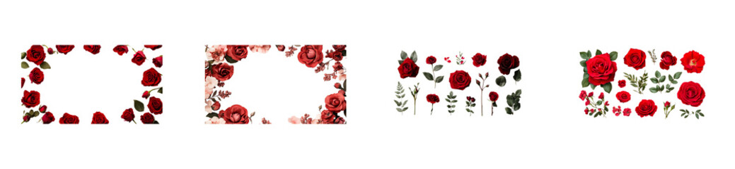 Red roses with green leaves on a clear background