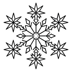 Snowflake vector illustration features a cold winter design of a crystal snowflake symbol on a black background