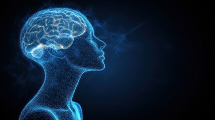 Woman's Mind, Neural Network, Brain, Thoughts, Blue Background, Medical